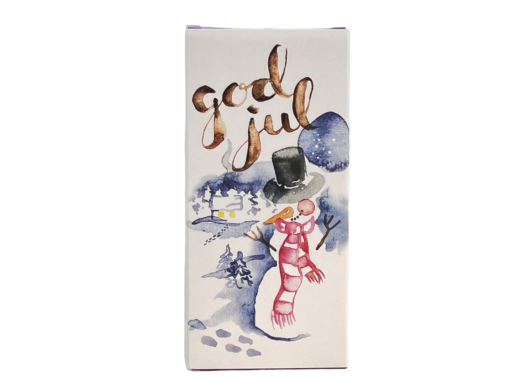 En bild som visar Presentomslag God Jul med illustration av snögubbe