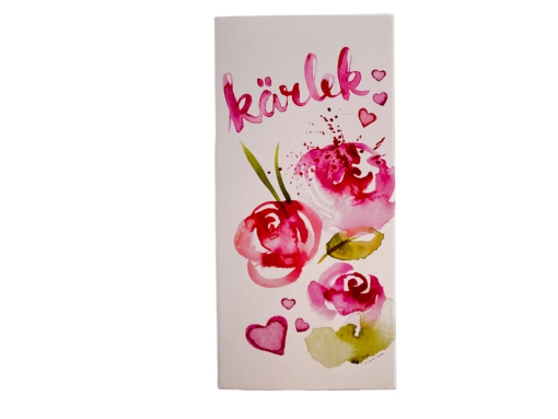 En bild som visar Presentomslag Kärlek med illustration av rosa rosor och hjärtan