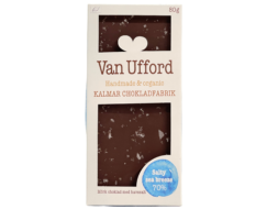 En bild som visar Salty sea breeze - Mörk choklad 70% med havssalt- Van Ufford chokladkaka från Kalmar Chokladfabrik
