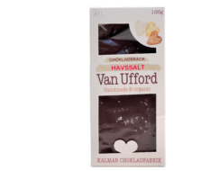 En bild som visar Van Ufford Chokladbräck Mörk Choklad med havssalt från Kalmar Chokladfabrik