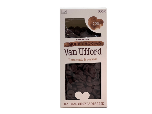 Chokladknappar Ekologisk mörk choklad 70 % i förpackning om 300 gram från Kalmar Chokladfabrik
