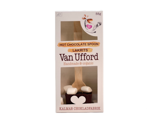 En bild som visar Van Ufford Hot Chocolate Spoon Lakrits från Kalmar Chokladfabrik